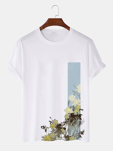 T-shirts Ã  manches courtes et col ronds, imprimÃ© floral et plantes - Newchic - Modalova