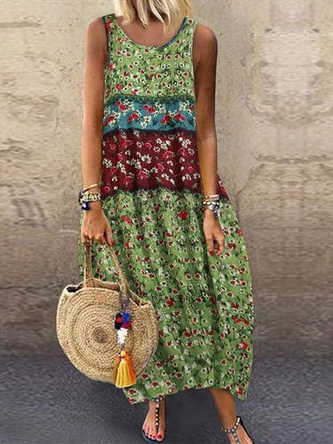 Floral Print Patchwork Sleeveless Plus Size Dress - ZANZEA - Modalova