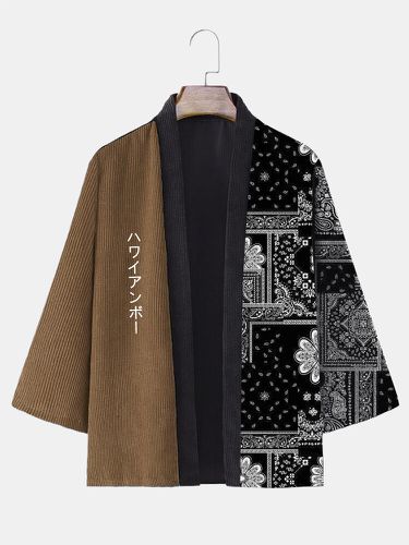 Kimono en velours côtelé de broderie japonaise à imprimé cachemire ethnique - ChArmkpR - Modalova