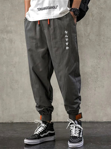 Pantalon décontracté à taille avec cordon de serrages, détail de couture brodé japonais, hiver - ChArmkpR - Modalova