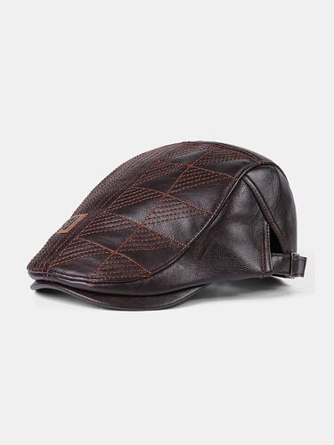 Collrown s Faux cuir rayé motif béret chapeau Vintage couleur unie avant chapeau chapeau plat - Newchic - Modalova