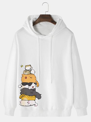 Sweat à capuche décontracté avec cordon de serrage, motif chat de dessin animé, imprimé sur le côté, hiver - ChArmkpR - Modalova