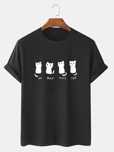 T-shirts à manches courtes en coton à col rond imprimé chat mignons - ChArmkpR - Modalova