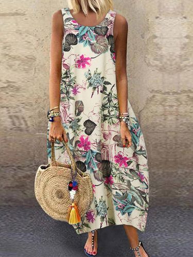 Floral Print Baggy Sleeveless Plus Size Maxi Dress - ZANZEA - Modalova