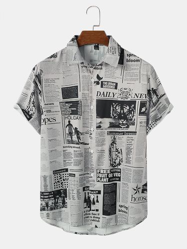 Mens All Over Newspaper Print Street Short Sleeve Shirts - Newchic - Modalova