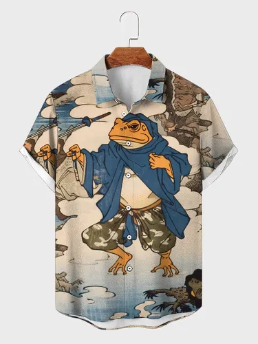 Chemises à manches courtes à reverss, motif grenouille japonaise, hiver - Newchic - Modalova