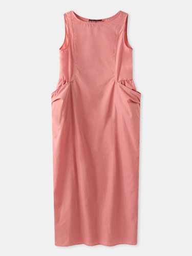 Solid Color Sleeveless Pockets Plus Size Long Dress - ZANZEA - Modalova