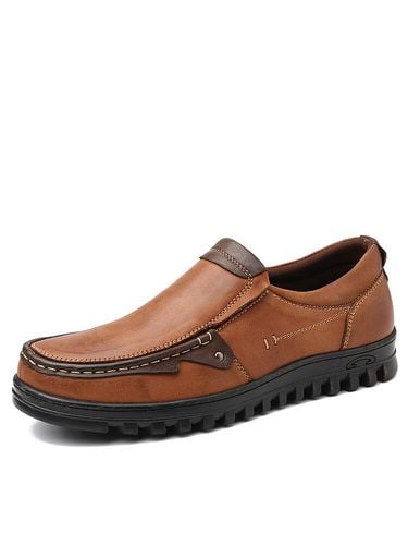 Men Leather Splicing Non Slip Slip On Soft Casual Shoes - Menico - Modalova