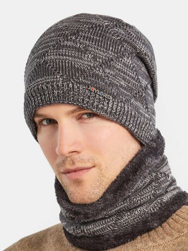 S 2 pièces Plus velours épais hiver protection du cou en plein air couvre-chef écharpe bonnet tricoté - Newchic - Modalova