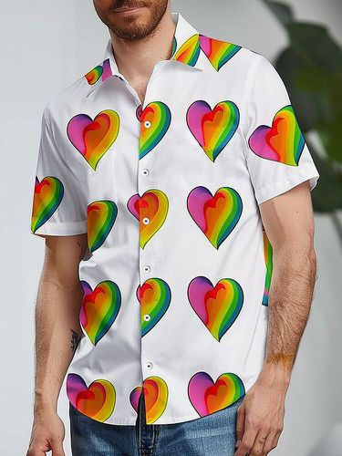 Chemises à manches courtes et col à reverss, Colorful, imprimé cœurs - Newchic - Modalova