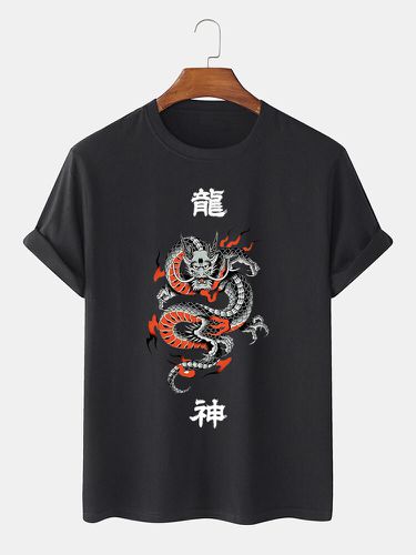 T-shirts à manches courtes et col rond imprimé dragon chinoiss - Newchic - Modalova