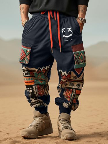 Pantalon ample à cordon de serrage en patchwork à imprimé géométrique ethniques - Newchic - Modalova