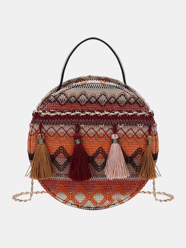 Les s tissent le motif ethnique bohème imprimé sac à bandoulière gland sac à main sac cartable sac cercle - Newchic - Modalova