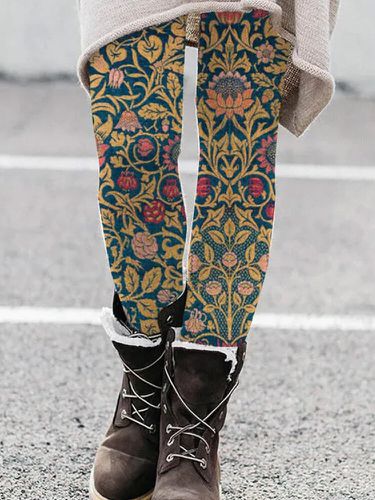Pantalon en tricot taille moyenne à imprimé floral vintages - Newchic - Modalova