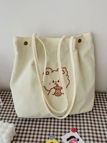 Cute Cartoon Embroidered Smooth Comfy Corduroy Tote Multi-Carry Magnetic Clasp Crossbody Bag - Newchic - Modalova