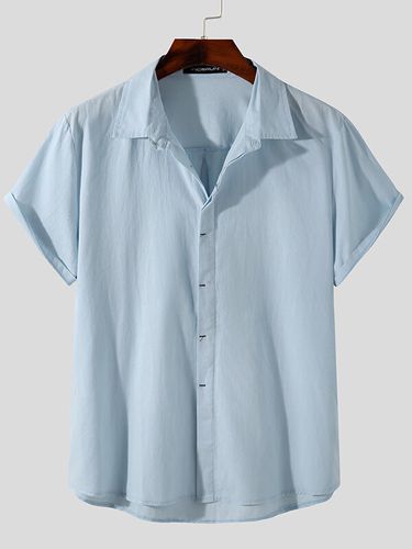 Chemises décontractées à manches courtes en cotons de grande taille avec patte dissimulée unie - INCERUN - Modalova