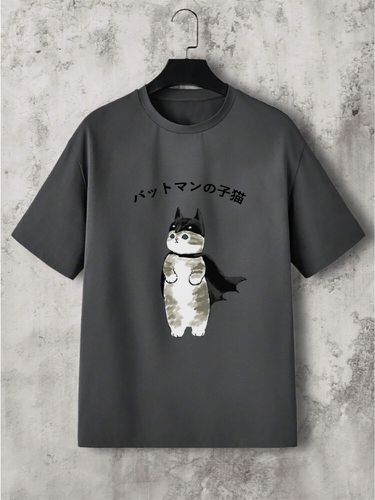 T-shirts à manches courtes et col ronds, imprimé chat de dessin animé japonais - Newchic - Modalova