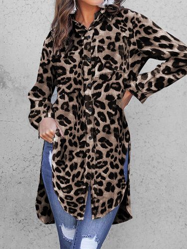 Chemise sexy à manches longues et ourlet fendu à imprimé léopard Plus - Celmia - Modalova