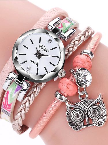 Style bohème mignon hibou pendentif bracelet en cuir Watch poignet multicouche à la mode Watches pour les s - DUOYA - Modalova