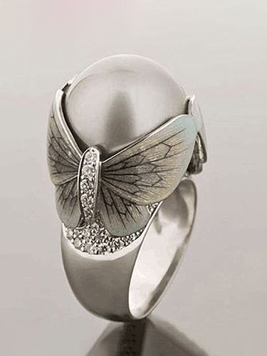 Bague Papillon Vintage Perle Diamants Incrusté Bijoux Cadeau - Newchic - Modalova