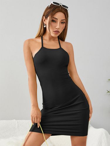 Solid Backless Halter Bodycon Mini Sexy Dress - Newchic - Modalova
