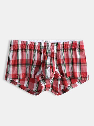 Men Plaid Boxer Shorts Sexy Buttons Down Pouch Thin Breathable Loungewear Underwear - Newchic - Modalova