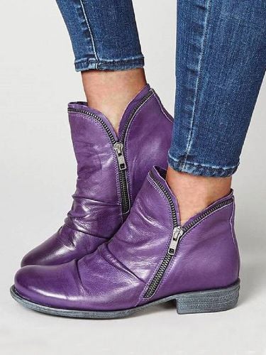 Women'sLarge Size Wearable Solid Color Side-zip Casual Flat Ankle Boots - Lostisy - Modalova