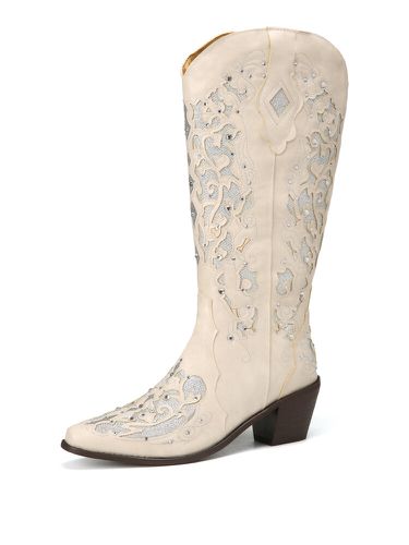 Women Large Size Retro Elegant Rhinestone Pointed Toe Mid-Calf Cowboy Boots - Lostisy - Modalova