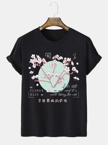 T-shirts à manches courtes imprimés de fleurs de cerisier japonaiss hiver - Newchic - Modalova