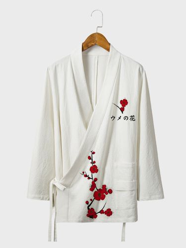 Kimonos à manches 3/4s, imprimé Plum Bossom, patte diagonale, Longueur - Newchic - Modalova