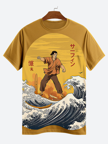 T-shirts à manches courtes à imprimé japonais Figure Wave Ukiyoes - Newchic - Modalova