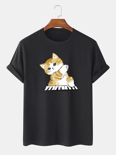 T-shirts dÃ©contractÃ©s Ã  manches courtes Ã  col ronds avec motif de chat de dessin animÃ© - Newchic - Modalova