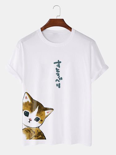 T-shirts à manches courtes en coton à col rond imprimé chat de dessin animé japonaiss - ChArmkpR - Modalova
