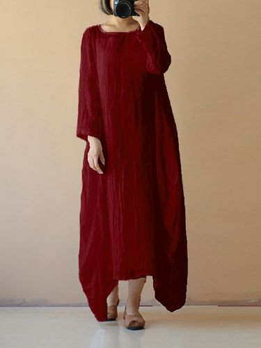 Maxi-robe vintage asymétrique en couleur pure à manches longues - Celmia - Modalova