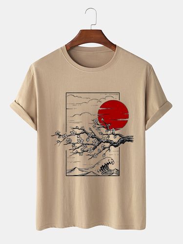 T-shirt à manches courtes et col rond, motif paysage Floral japonais, hiver - Newchic - Modalova