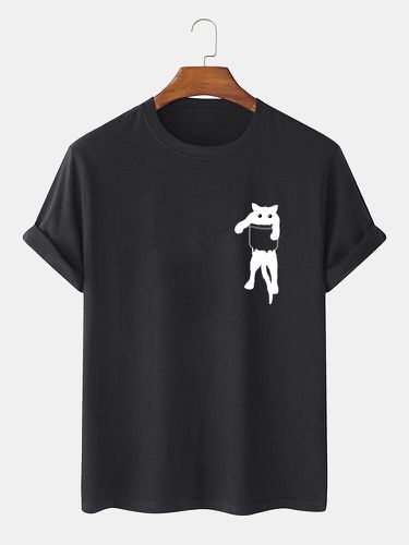 T-shirts décontractés à manches courtes en coton imprimé sur la poitrine de chat de dessin animés - ChArmkpR - Modalova