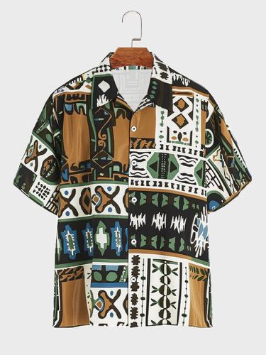 Chemises à manches courtes à col à revers à motif ethnique géométriques - Newchic - Modalova