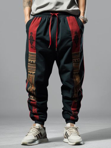 Pantalon ample à taille avec cordon de serrages, imprimé totem ethnique, patchwork - Newchic - Modalova