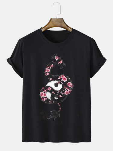 T-shirts Ã  manches courtes imprimÃ©s dragon floral chinois Yin Yangs hiver - Newchic - Modalova