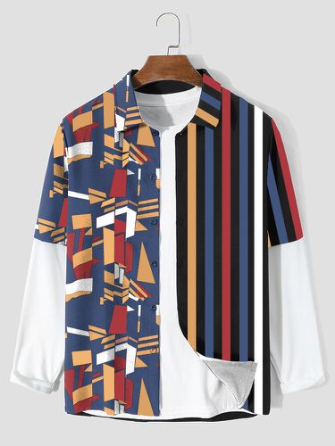 Faux deux chemises à manches longues à motif géométrique et rayés - ChArmkpR - Modalova