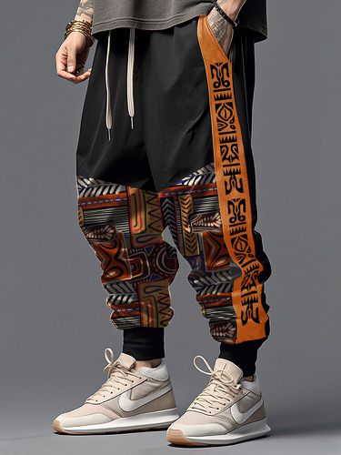 Pantalon ample à taille avec cordon de serrages, imprimé ethnique tribal totem, patchwork - Newchic - Modalova