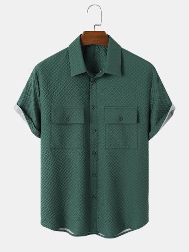 Chemises à manches courtes solides avec poche à rabat texturée en seersuckers - ChArmkpR - Modalova