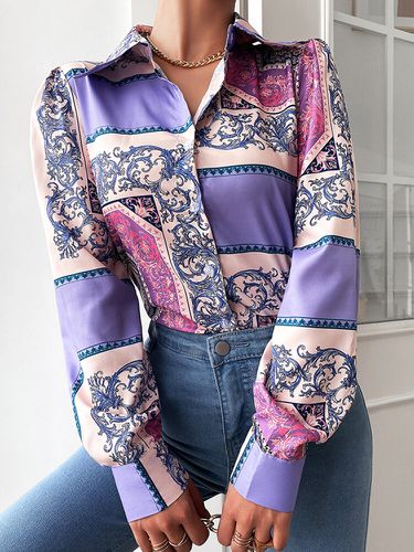 Chemise boutonnée à manches longues et à imprimé de fleurs de couleur contrastante - VONDA - Modalova