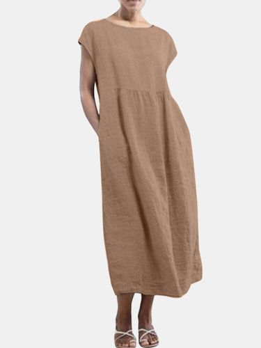Solid Color Short Sleeve Plus Size Casual Dress - ZANZEA - Modalova