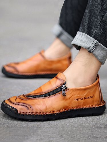 Chaussures en cuir décontractées à glissière latérale à coutures à la mains - Menico - Modalova