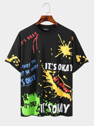 Men 100% Cotton Colored Splattered Splash Ink Letter T-shirt - KOYYE - Modalova