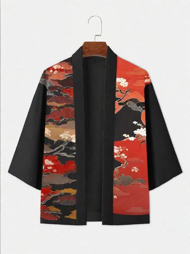 Kimono à manches 3/4 ouvert sur le devant avec imprimé paysage floral japonais - Newchic - Modalova