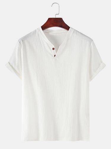 Men 100% Cotton Solid Color V-neck Casual T-Shirt - ChArmkpR - Modalova