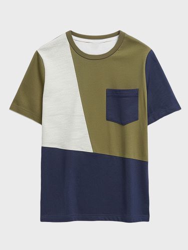 T-shirts à col rond avec poche poitrine et patchworks - Newchic - Modalova