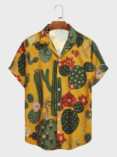 Chemises à manches courtes à col à revers imprimé cactuss - Newchic - Modalova